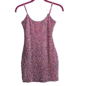 Lucy in the Sky Iridescent Sequin Bodycon Dress in Pink Size XS Party Concert